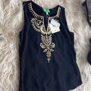 Pappagallo Black With Gold Embroidery size M sleeveless lightweight top NEW